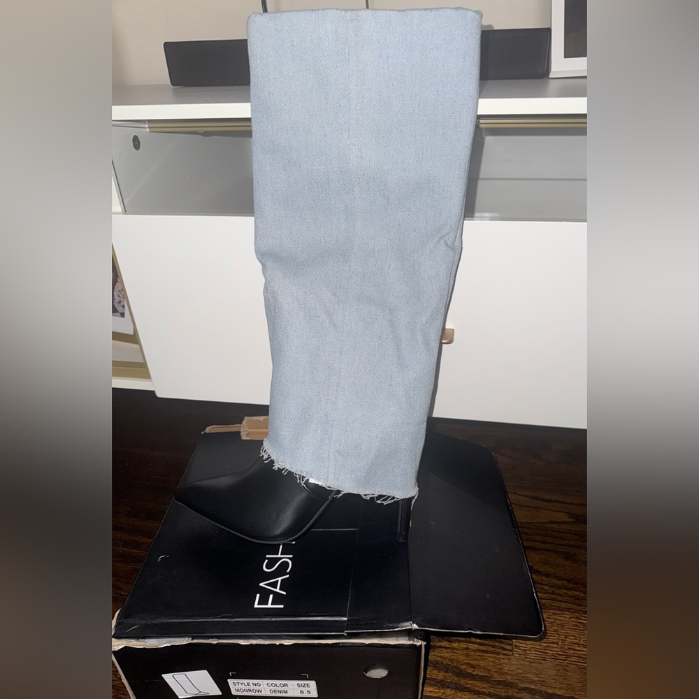 Fashion Nova Black Heeled Denim Boots